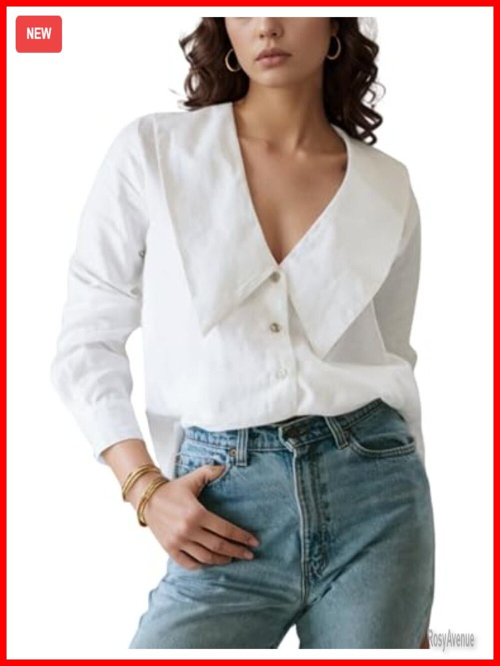Cotton Linen Blouse Womens Big Collar V Neck Button Down Shirt